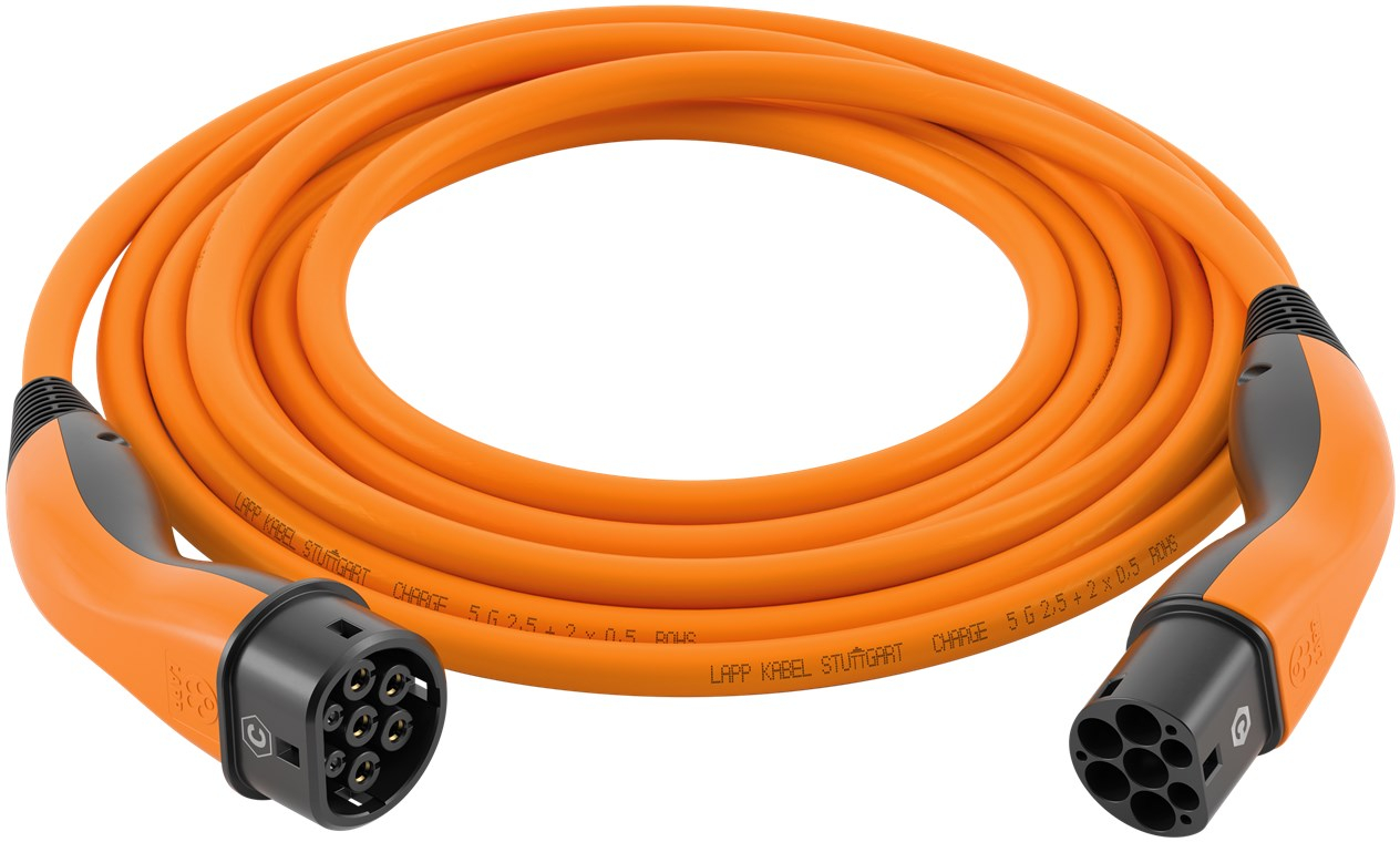 (5m) 11kW/20A Elektroauto Ladekabel 3-phasiges Stromkabel für Hybrid- / E-Autos mit Typ 2 Anschluss (61785) - Orange