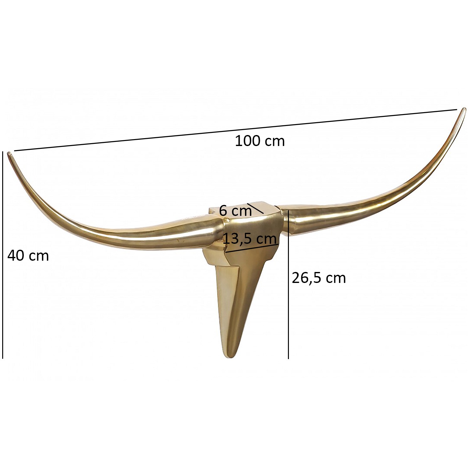 FineBuy Deko Geweih Bull M Aluminium Design Hörner 100cm Wanddekoration Gold