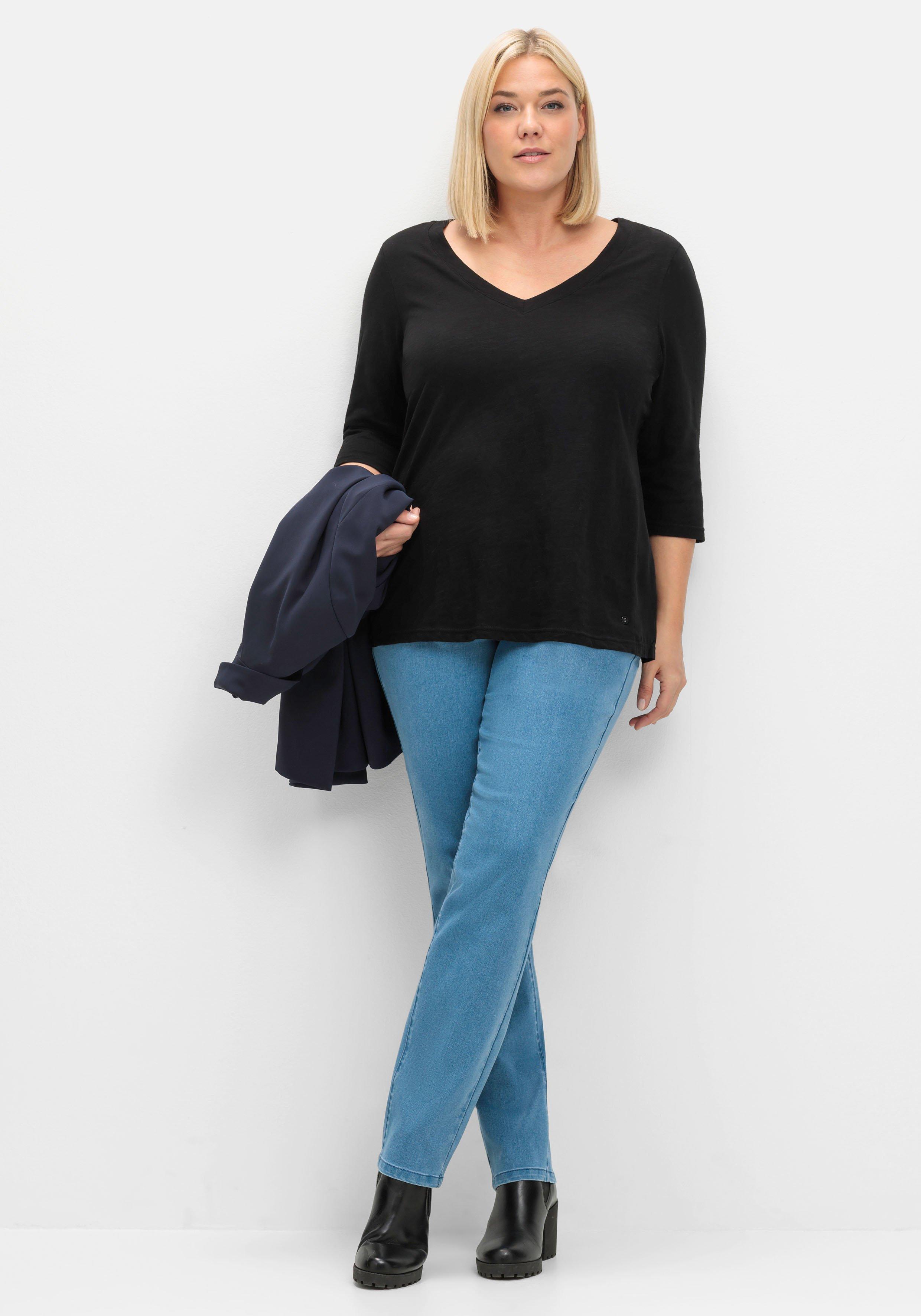 3/4-Arm-Shirt mit Einsatz aus Blusenstoff seitlich