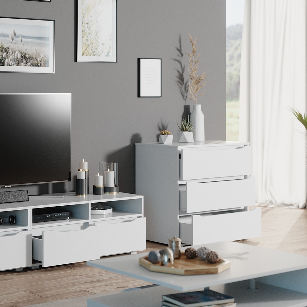 VICCO Kommode RUBEN Weiß 3 Schubladen 80cm Sideboard Mehrzweckschrank Schrank
