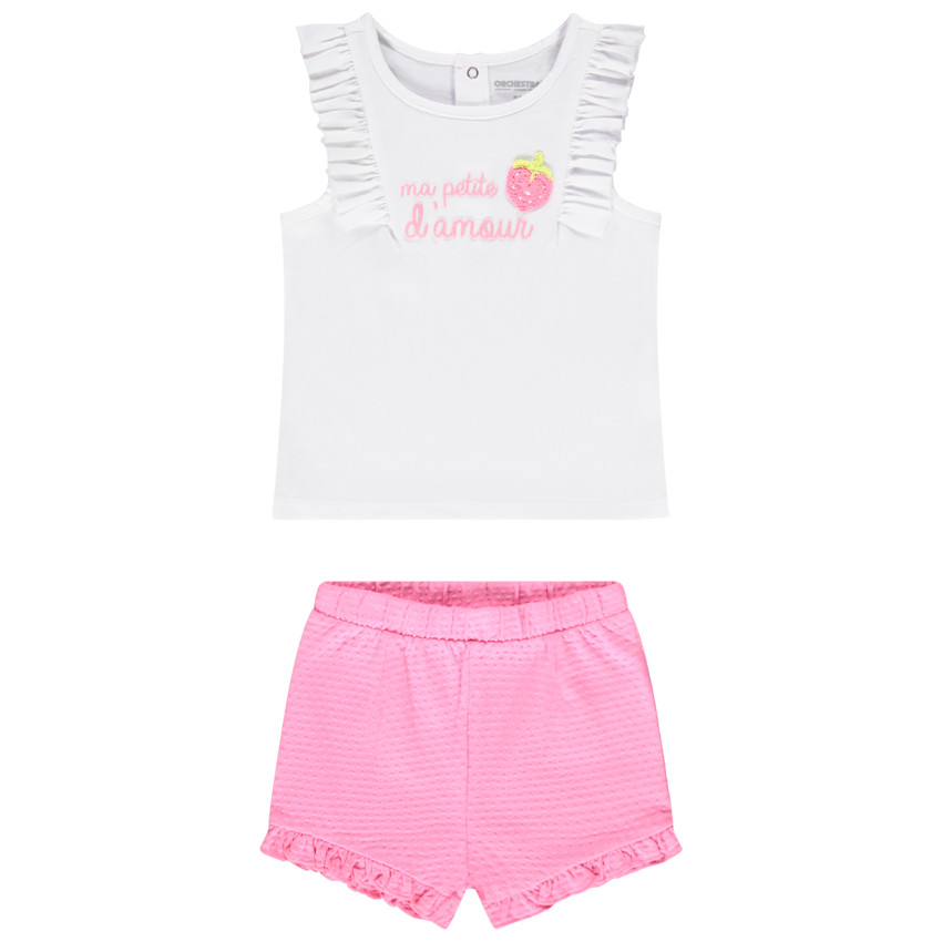 Ensemble court avec short effet cloqué pour bébé fille