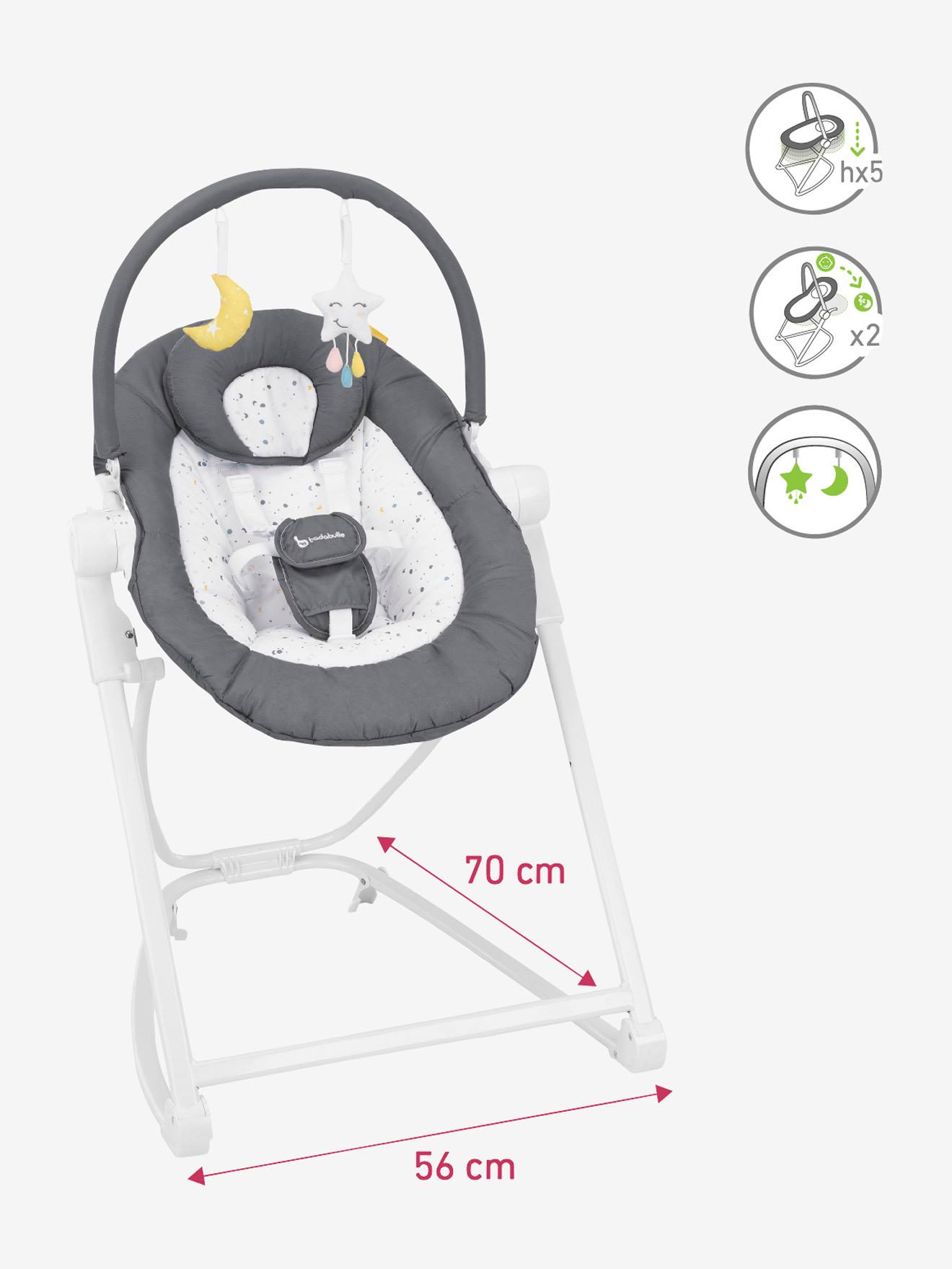 Rede de descanso BADABULLE Compact'Up High, cinza claro com estampa.
