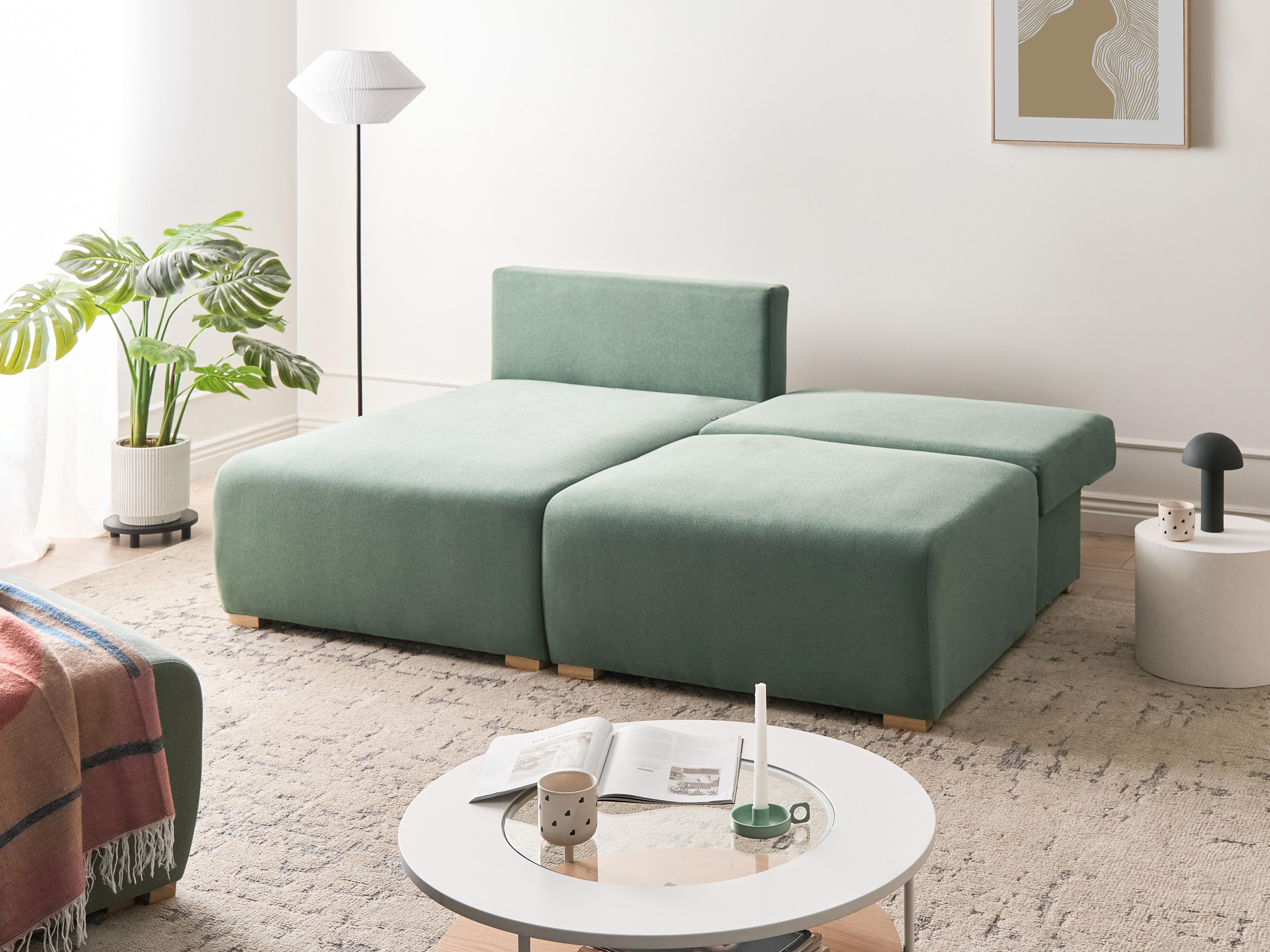 Modulaire hoekbank NERBO Stof Lichtgroen rechtszijdig