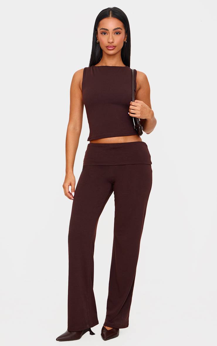 Chocolat Top Long Sans Manches En Jersey Moulant Petite