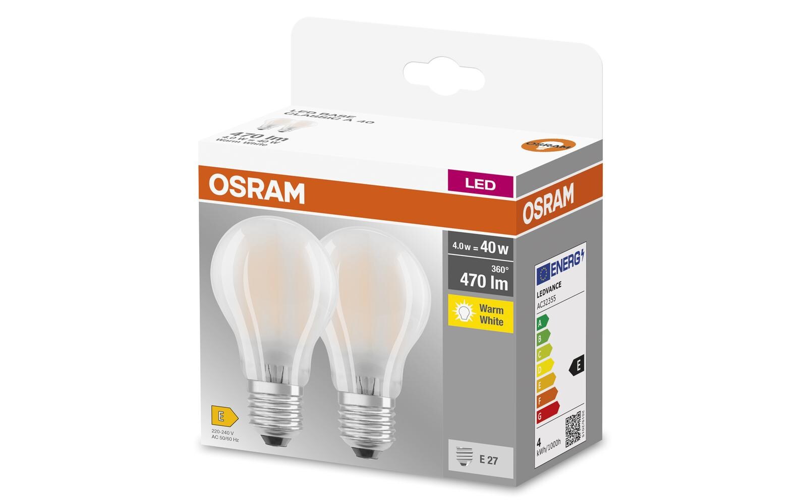 Lampe LED BASE CLASSIC A 4W, E27, Warmweiss, 2 StückLED-Lampen, klassische Kolbenform