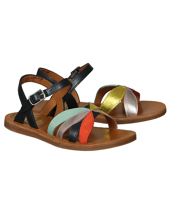 Leder-Sandalen PLAGETTE REVERSE in marine/bunt