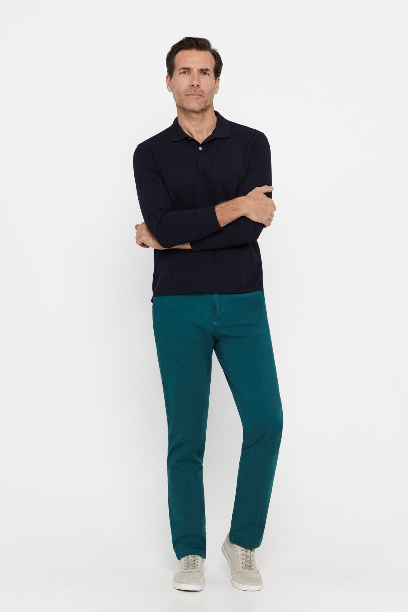 Calça chino de corte regular - Verde escuro