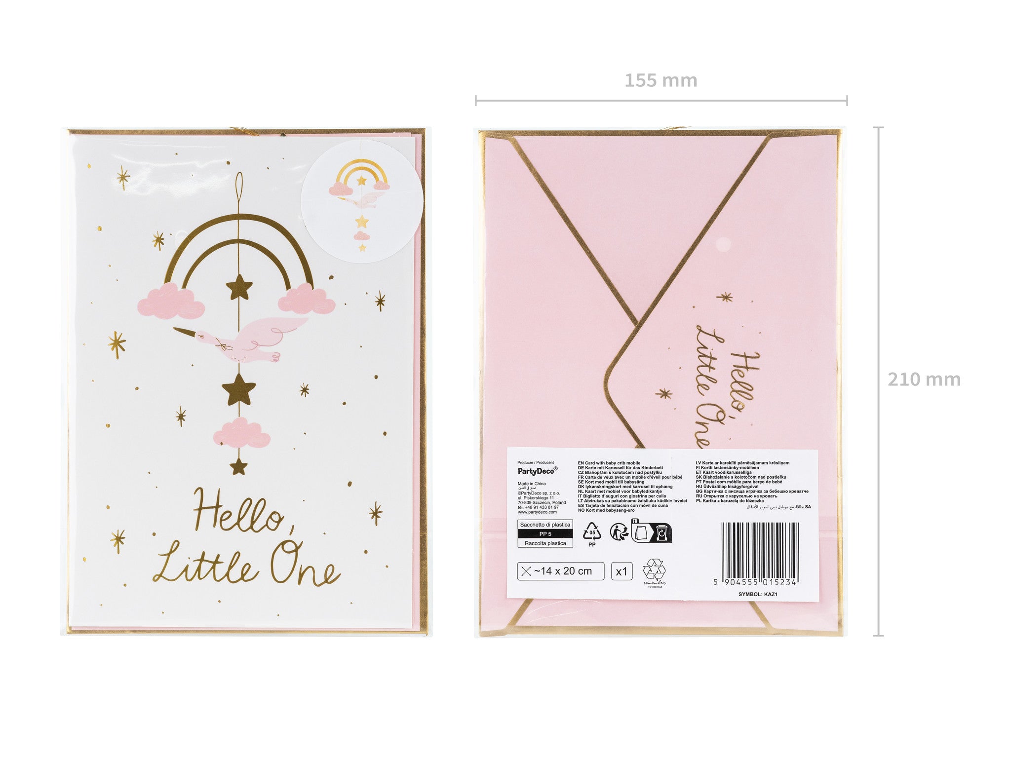 Roze Uitnodigingen Hello Little One 14x 20cm 11st