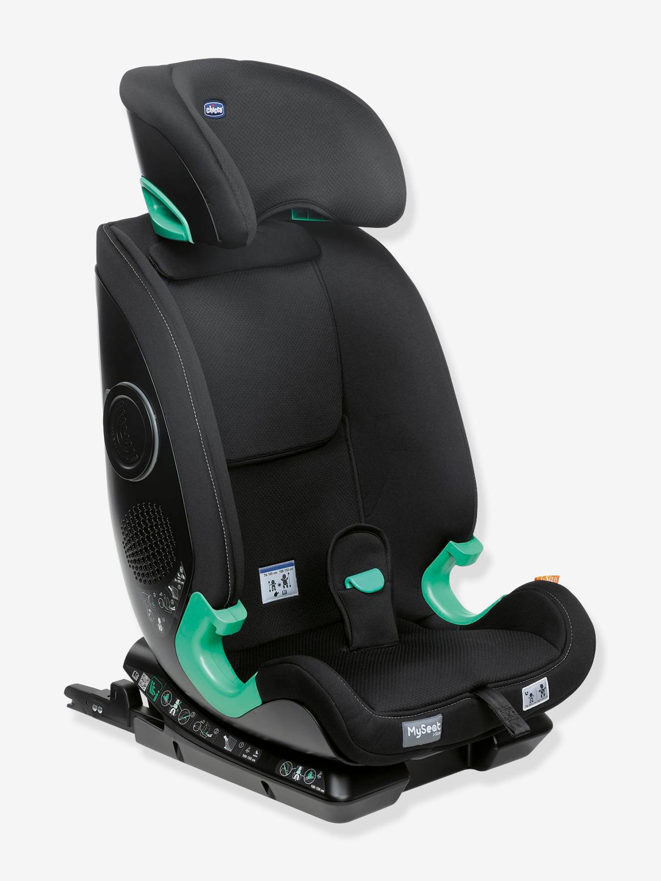 Cadeira auto CHICCO MySeat i-Size para crianças de 76 a 150 cm, equivalente aos grupos 1/2/3, preta lisa.