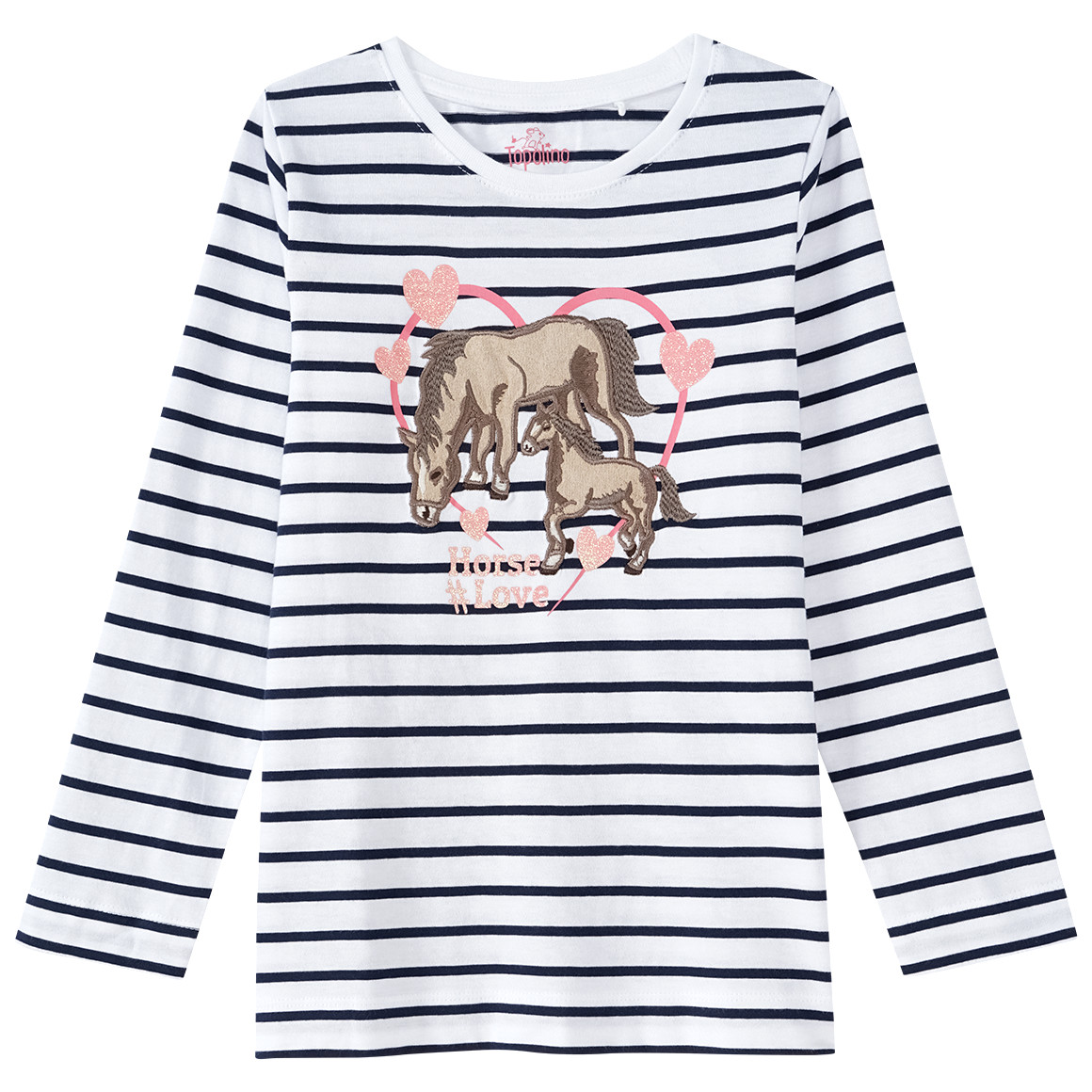 Topolino Mädchen Langarmshirt mit Pferde-Applikation weiss / dunkelblau