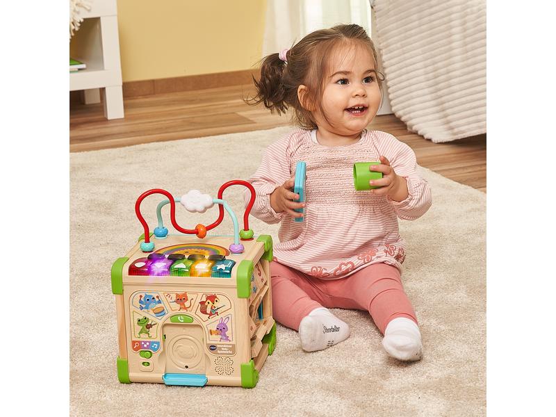 Vtech Interaktiver Holz-Spielwürfel FSC Holzwürfel mit individuellen Würfelseiten und verschiedenen Elementen