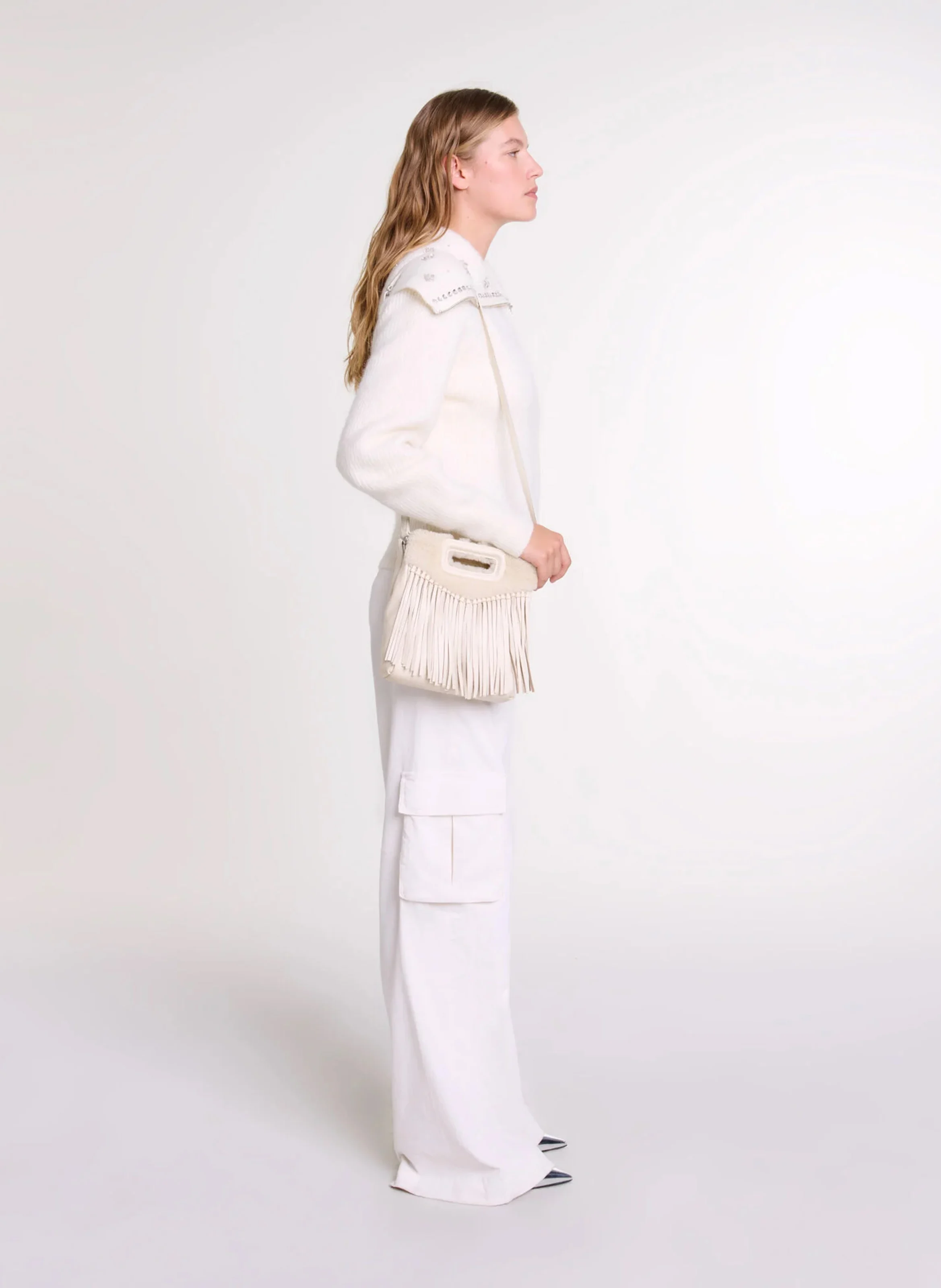 Cardigan droit en laine mélangée | Beige