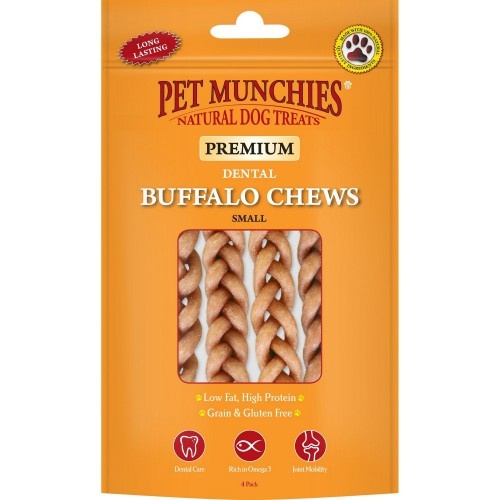 Palitos trançados de búfalo para cães, sabor natural.