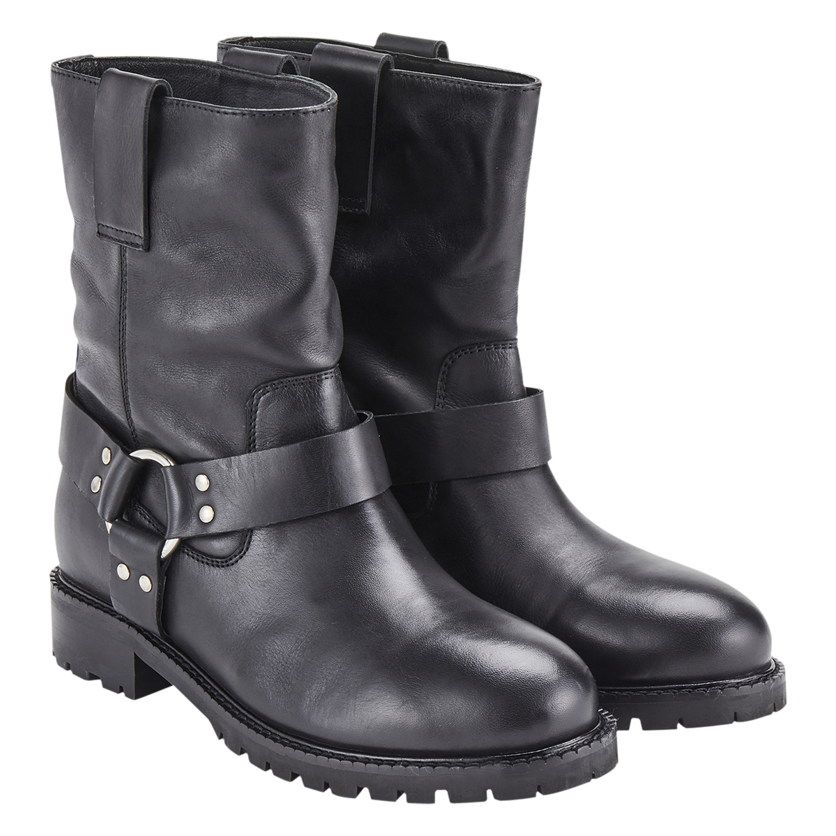 DARINE - Bottines plates à brides en cuir | Noir