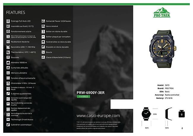 CASIO - MONTRE ALTIMETRE PRW-6900 KAKI
