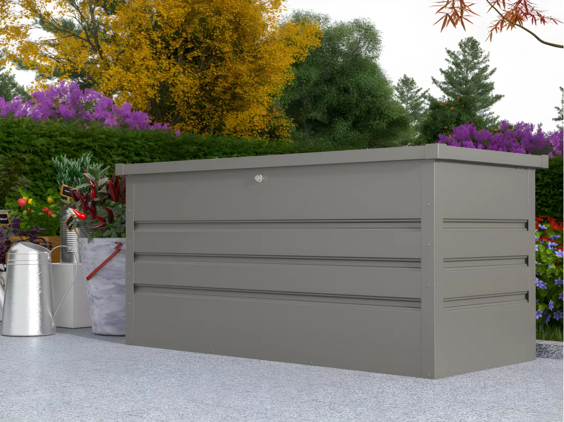 Coffre de rangement de jardin en acier galvanisé gris - 400L - TOMASO