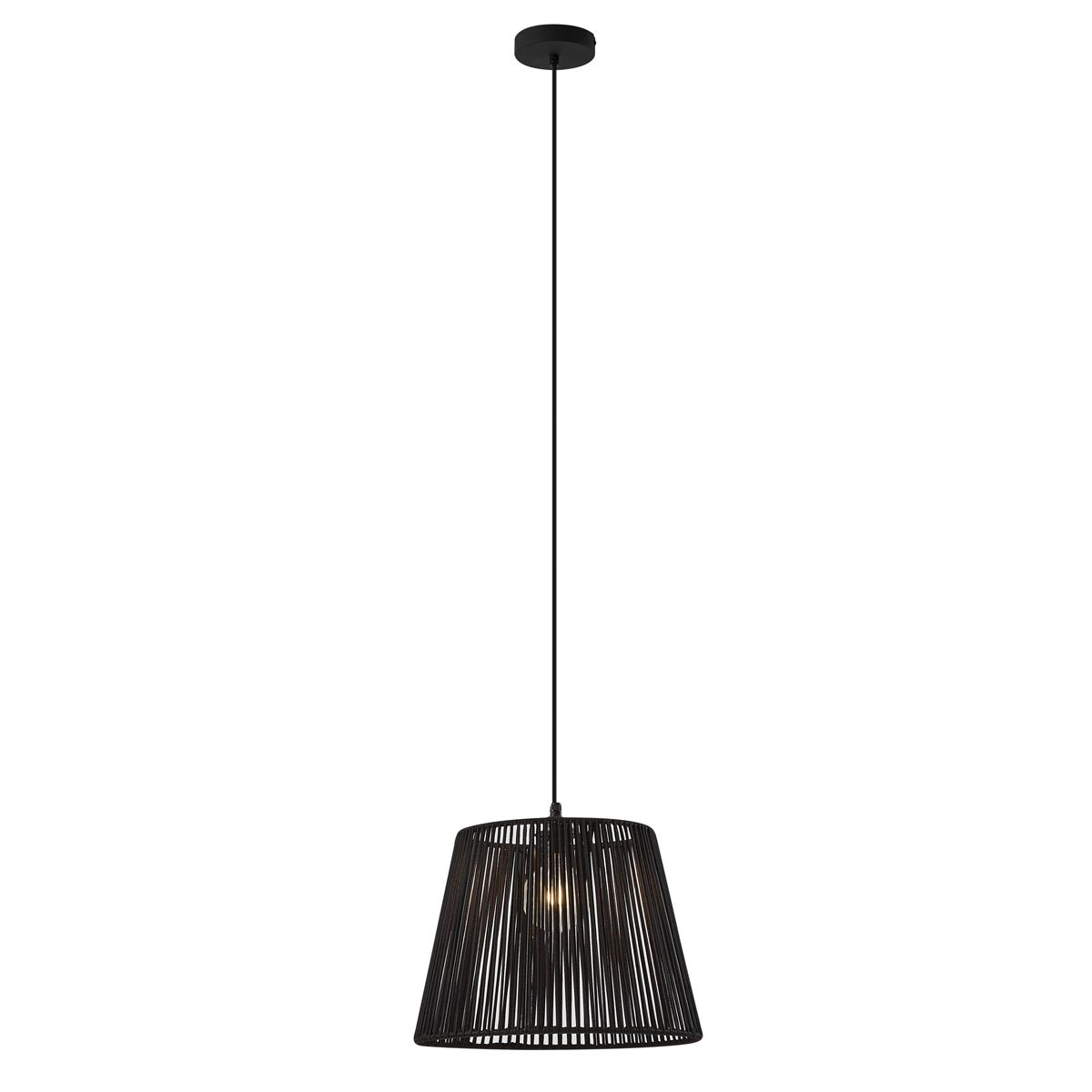 Buiten hanglamp zwart met zwarte kap van touw IP44 - Cava Jayla