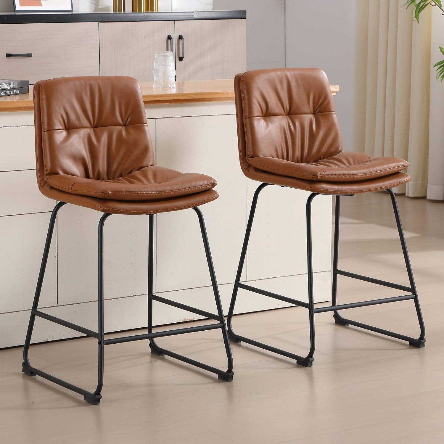 chairus Barhocker 2er Set Kunstleder Barstuhl, Küchenhocker mit Lehne, Tresenhocker Küche Bistrohocker Esszimmer, Braun VM1710030