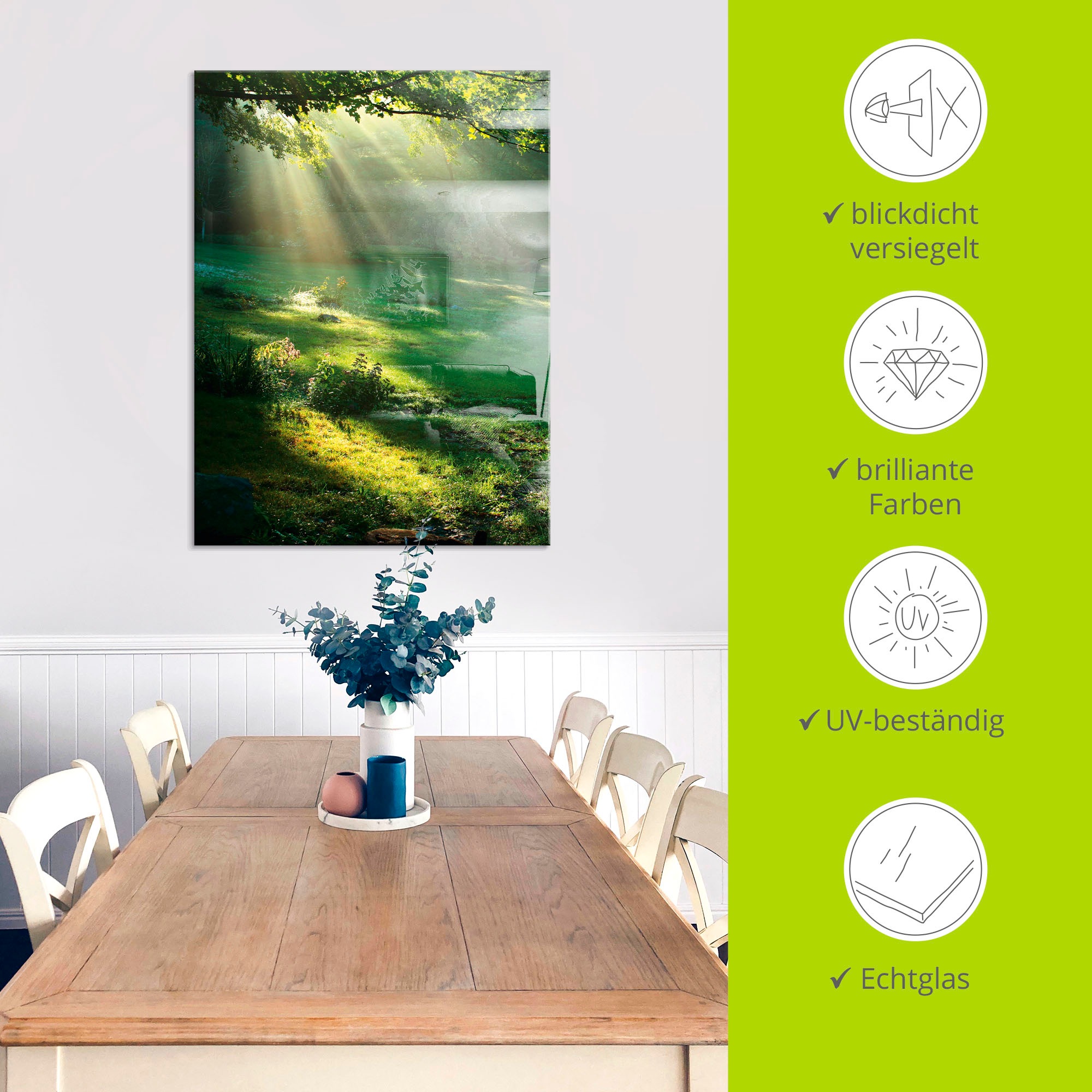 Artland Glasbild »Lichtkegel« Wald 1 Stk. tlg. in verschiedenen Grössen