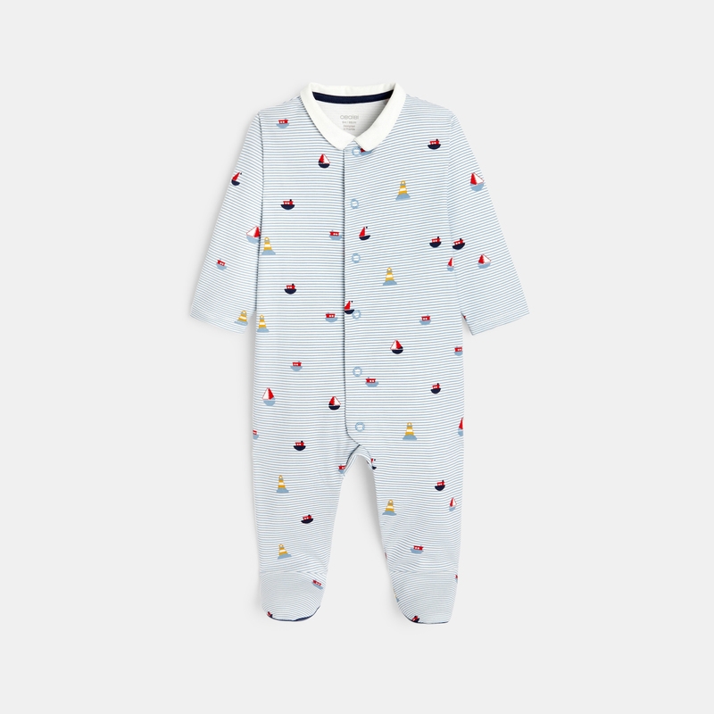Dors-bien rayé interlock bleu bébé garçon