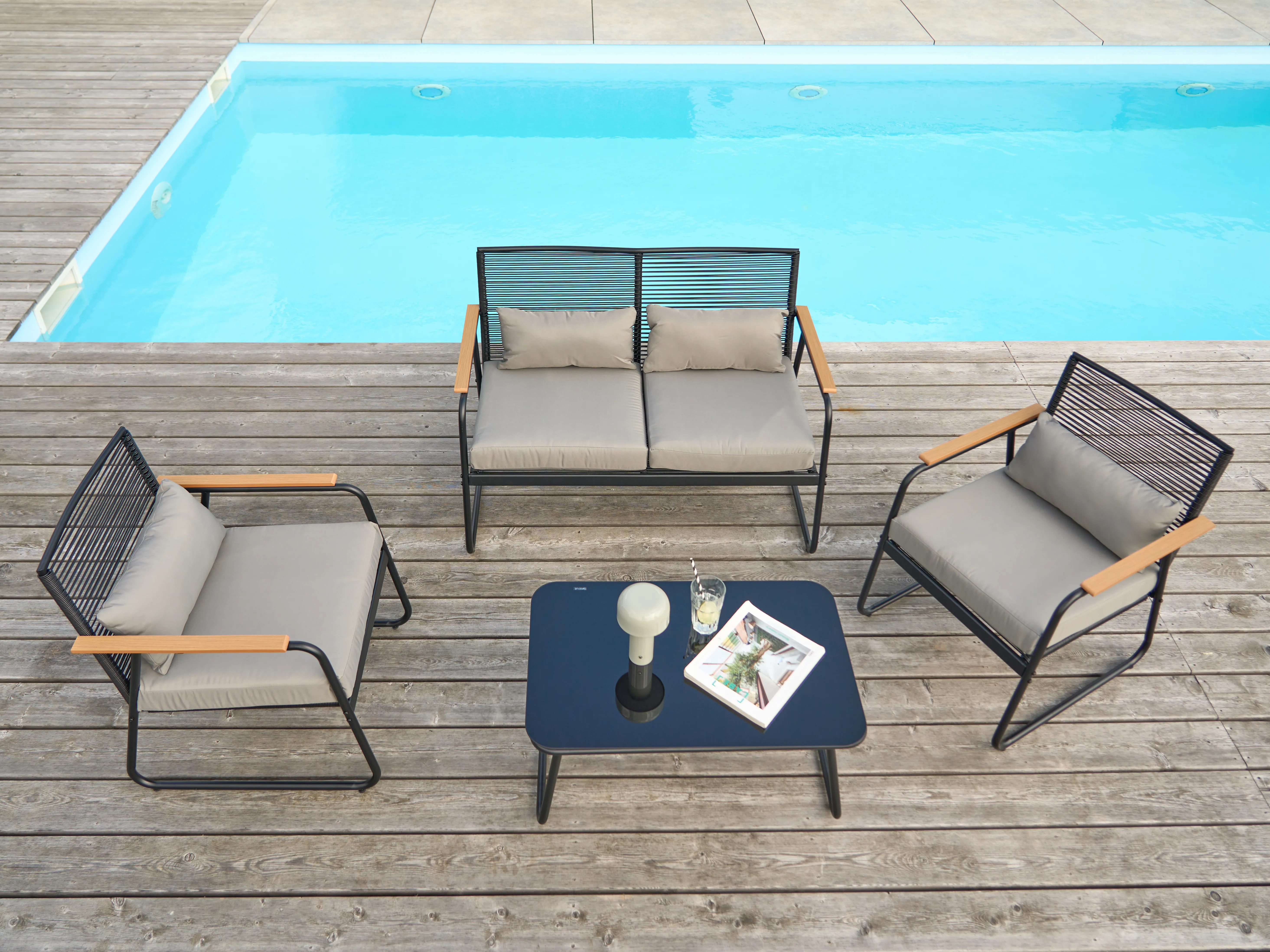 Loungeset met tafel 4-zits POMONTE Metaal Zwart