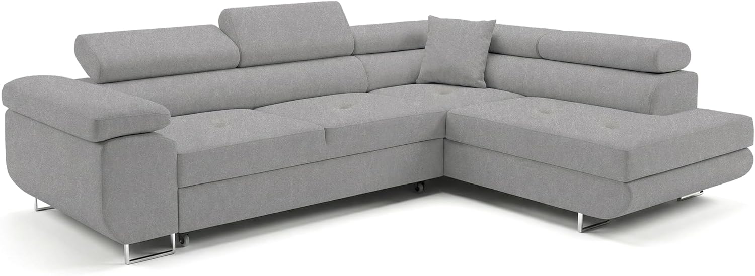 Ecksofa mit Schlaffunktion PASTI L-Form, Sofa Couch mit Bettkasten, 3-Sitzer Eckcouch, Schlafsofa für Wohnzimmer, Big Sofa Couch mit Schlaffunktion (Easy Clean Hellgrau, Ottomane Rechts)