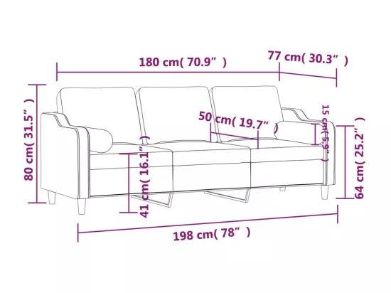 Canapé 3 places avec oreillers jaune clair 180 cm tissu