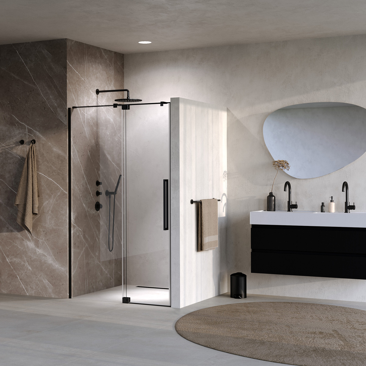 Brauer Stellar nisdeur met vaste wand 108.5-120cm zwart mat