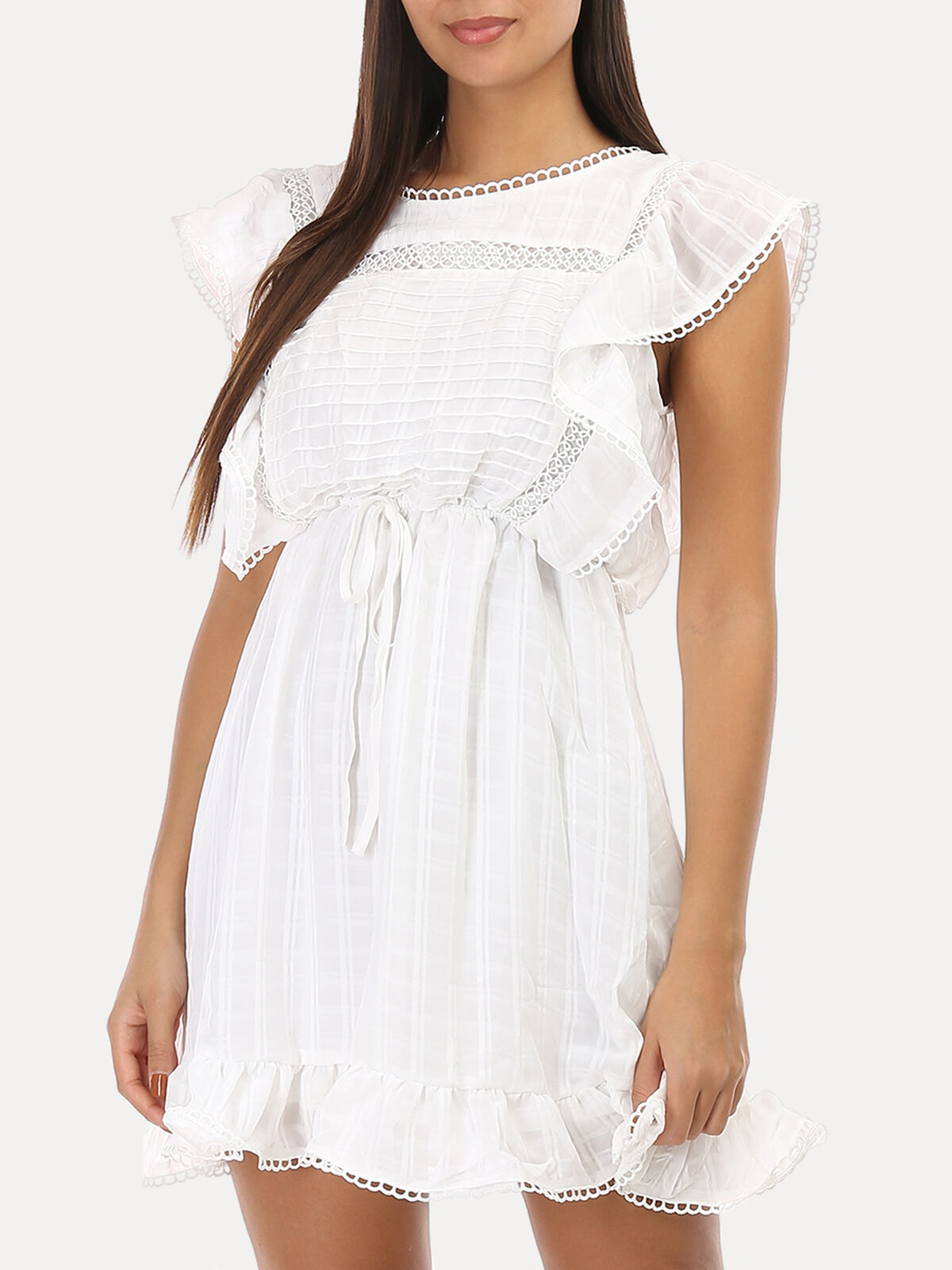 Robe à volants et nœud au dos- Blanc