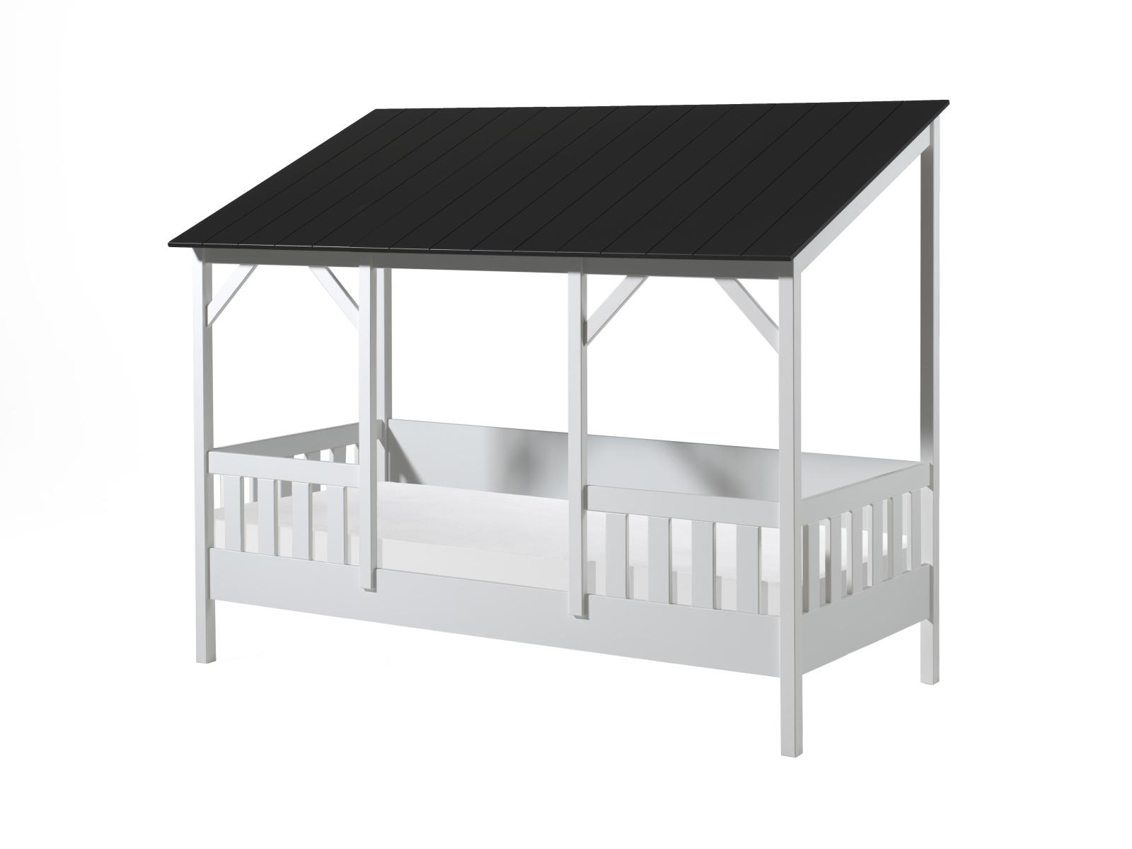Hausbett-Set - schwarz-weiß - mit Rolllattenrost - 90x200 cm