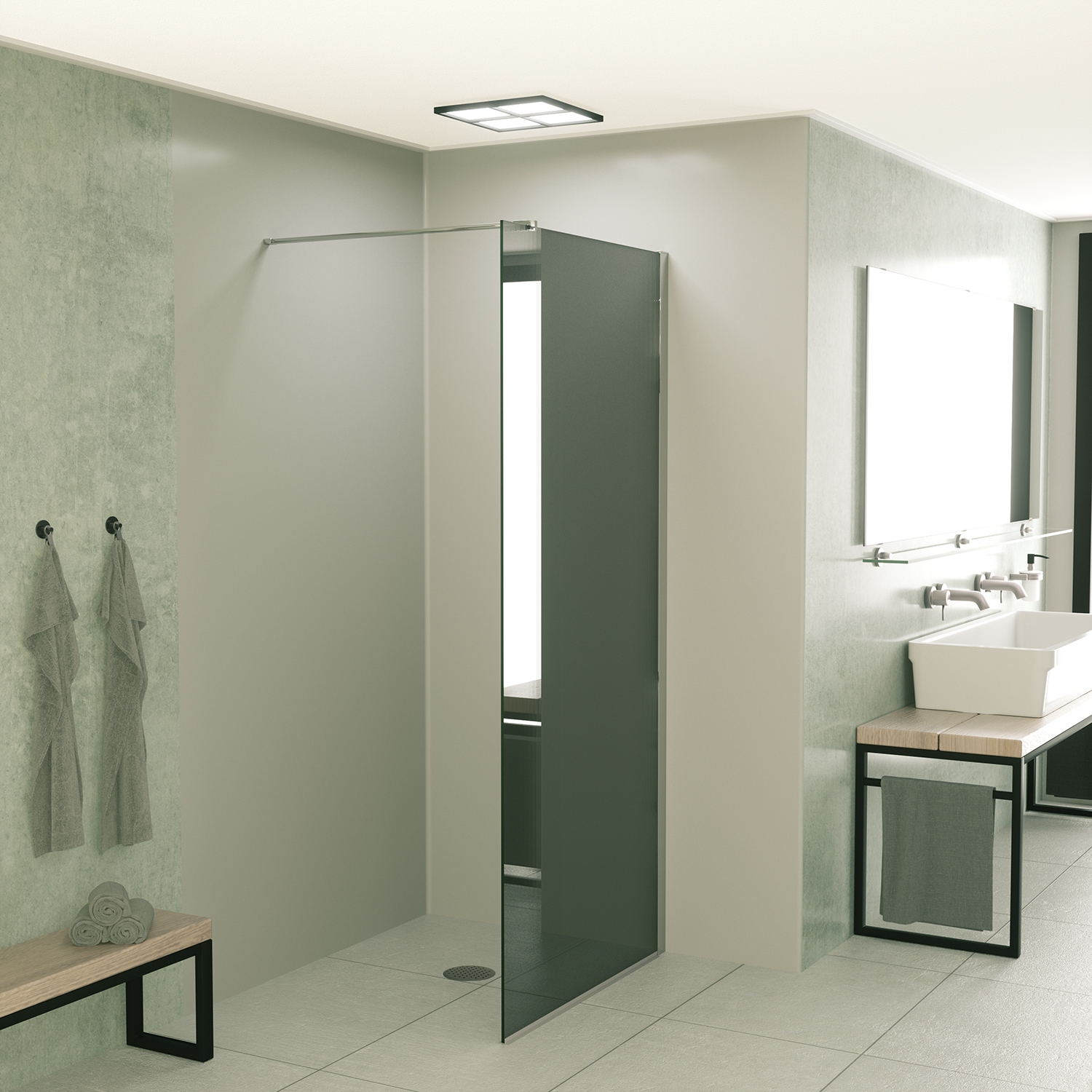 Mueller Slimline inloopdouche 80cm rookglas anti-kalk inclusief chroom profiel & stang