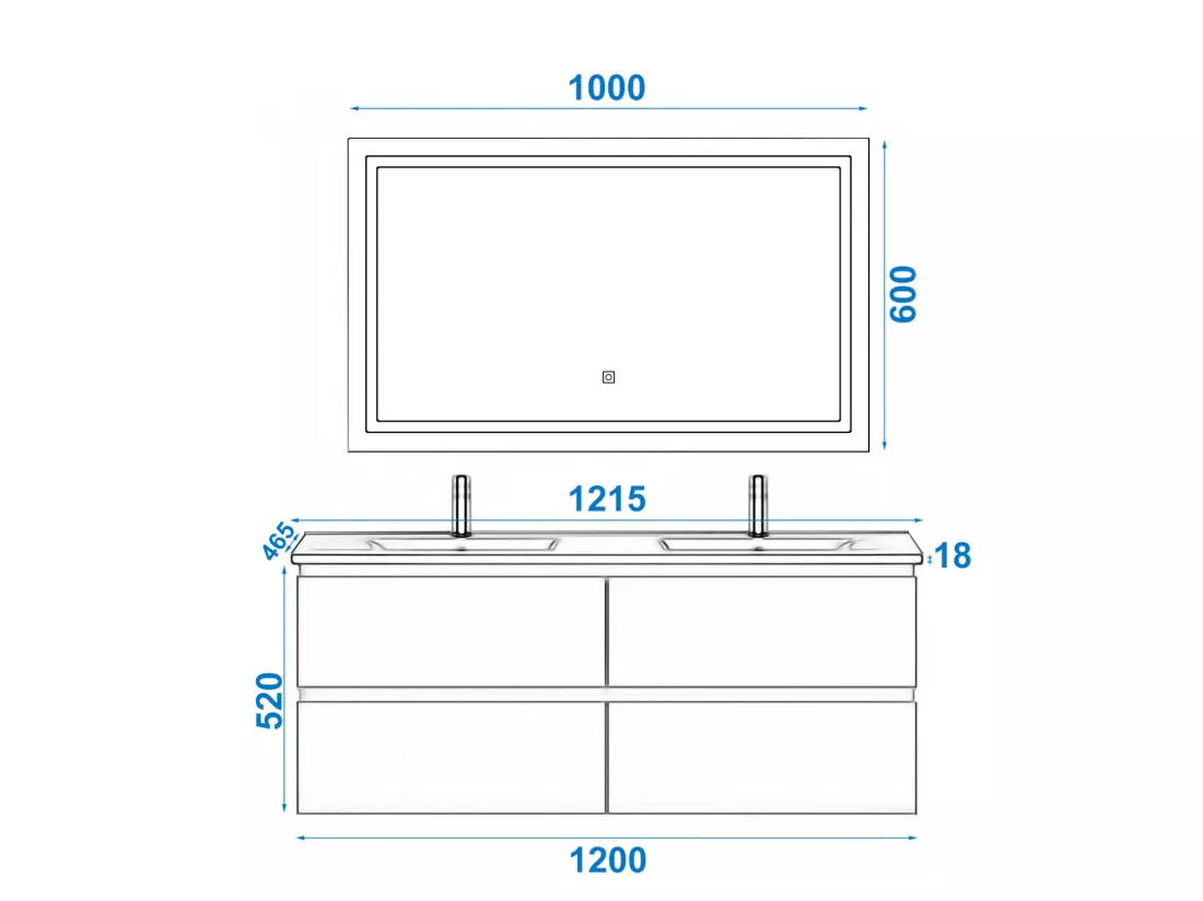 Ensemble muebles salle de bain 120cm double vasque + miroir Chêne Wotan - Aica