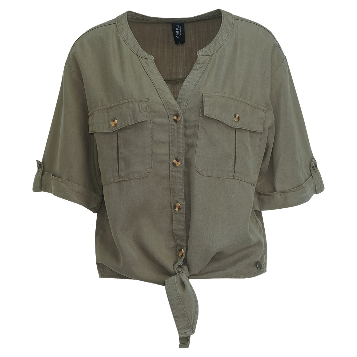 Gina Collection Damen Bluse mit Knotendetail dunkelgrün
