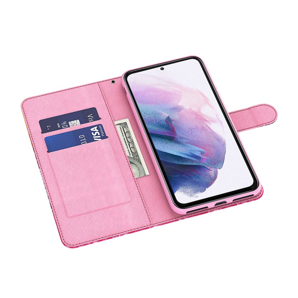 Samsung Galaxy S22 5G Leder Tasche mit Kartenfächern - Blaue Schmetterlinge