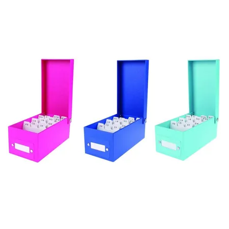 Stylex Karteikasten DIN A8, inklusive 1200 Karteikarten, 3 Stück je 1x pink, türkis + blau