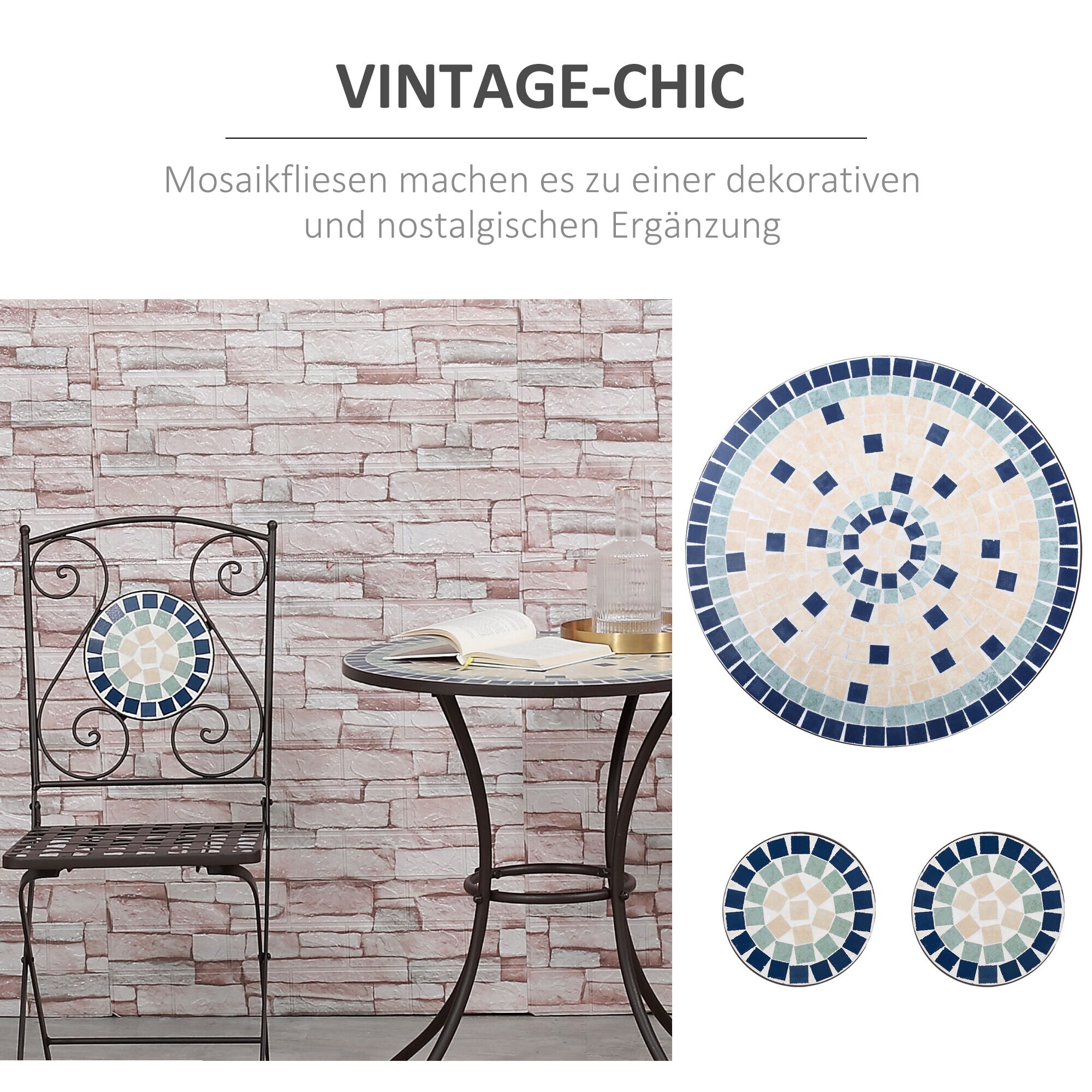 Outsunny Garten-Bistroset mit Metallrahmen bunt 61L x 61B x 71,5H cm