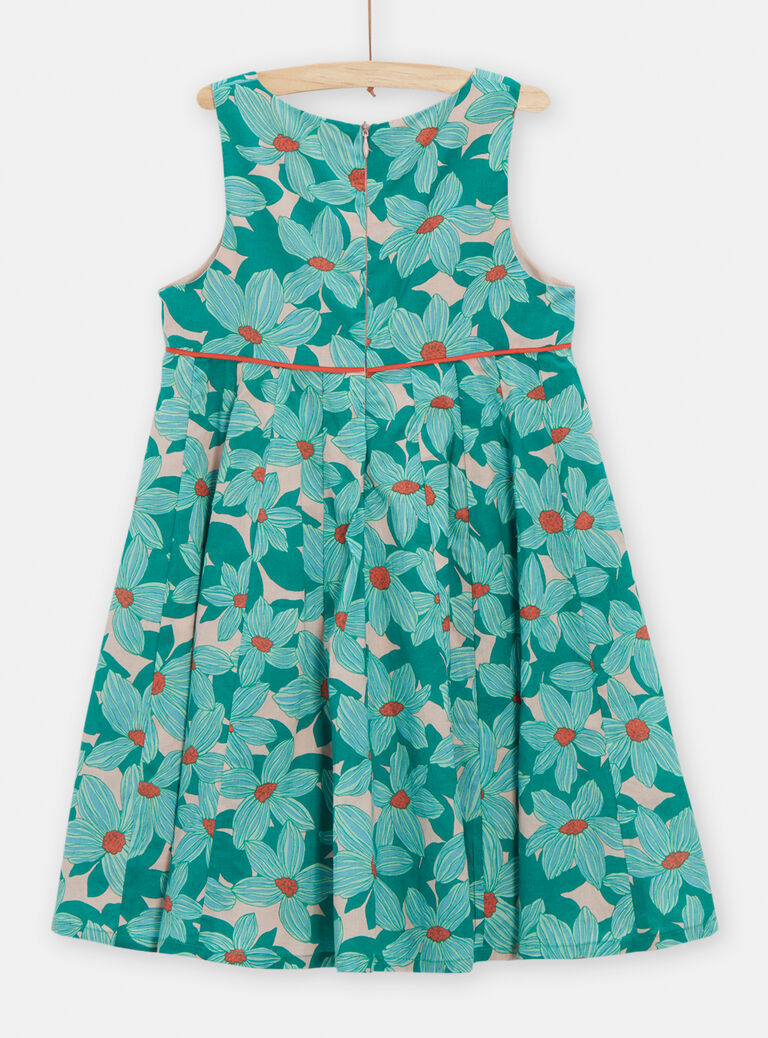 Robe plissée imprimé fleuris vert pour fille