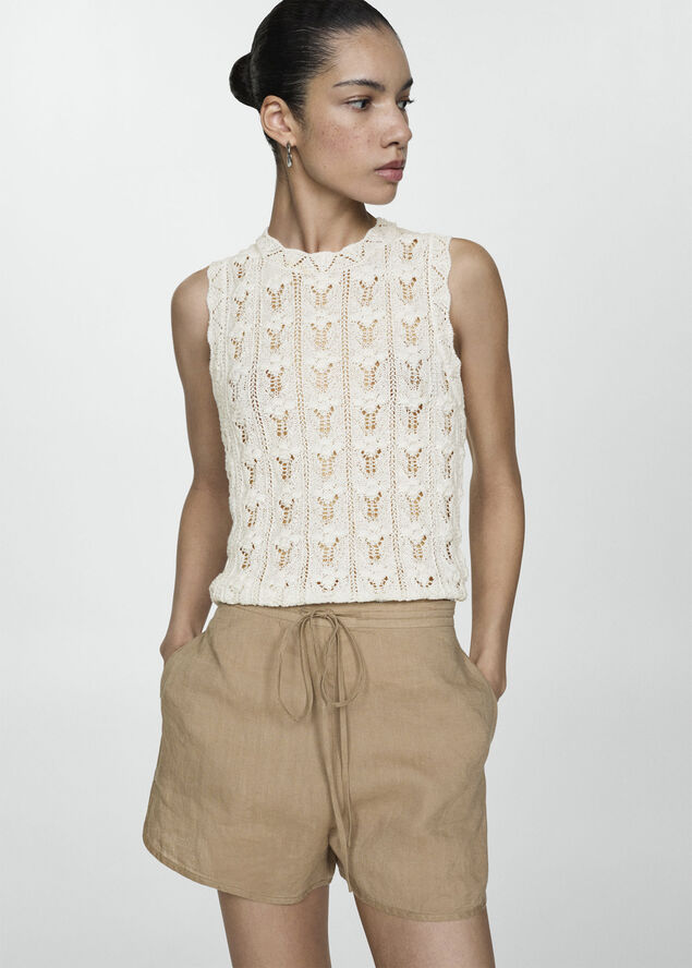MANGO Crochet knitted top Natural white
