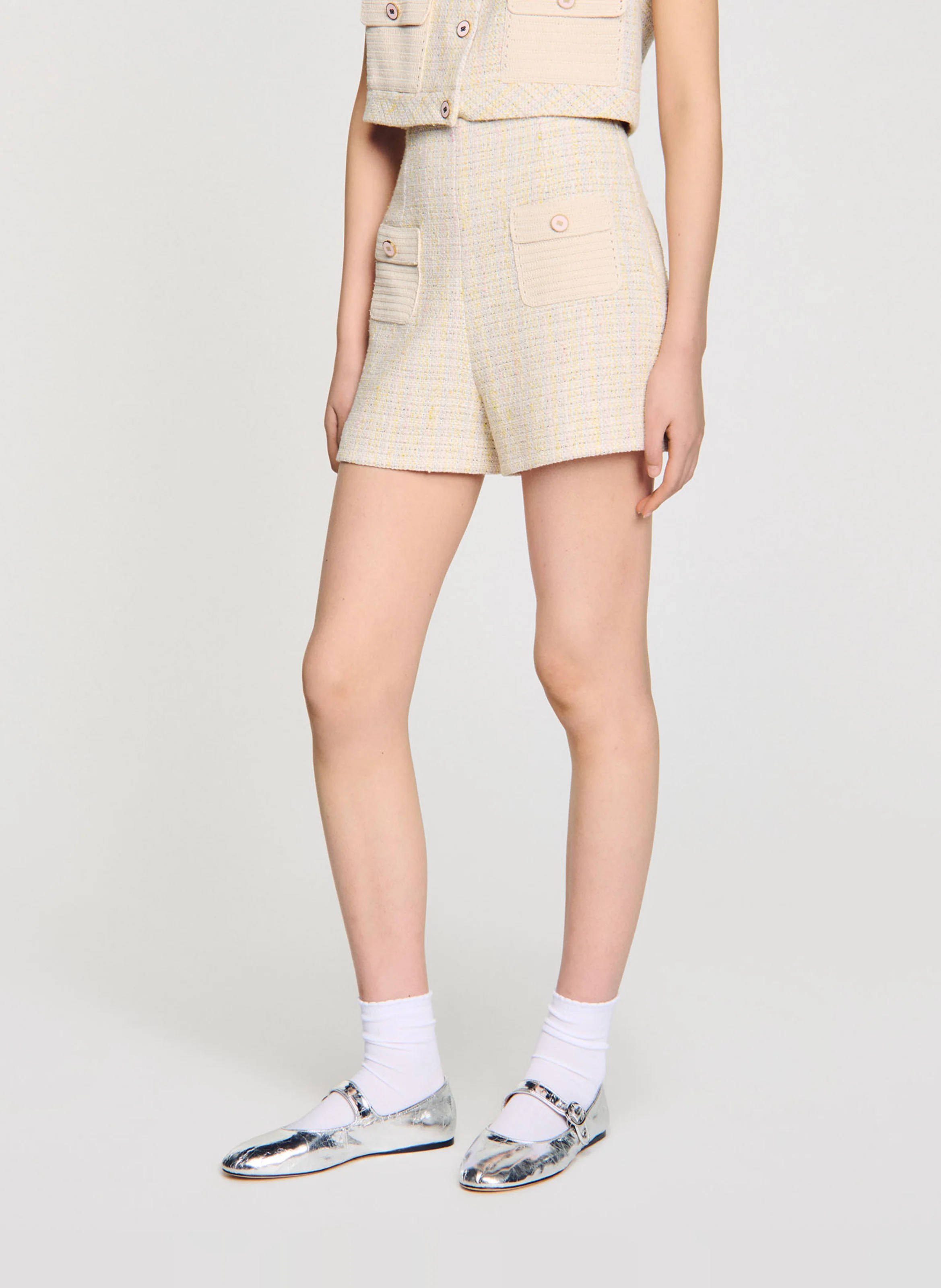 Short taille haute en tweed fantaisie | Jaune