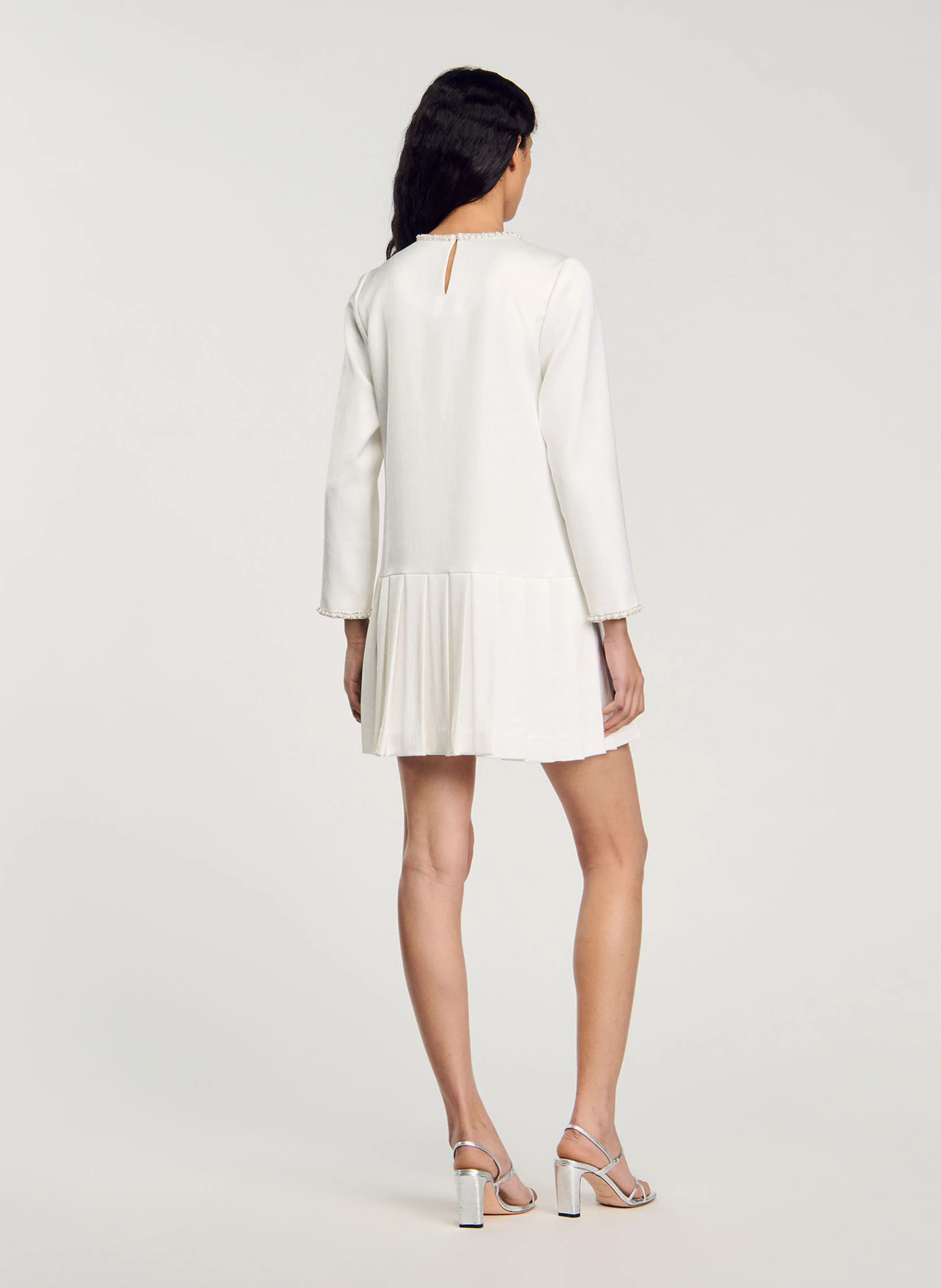 Robe midi col rond| Blanc