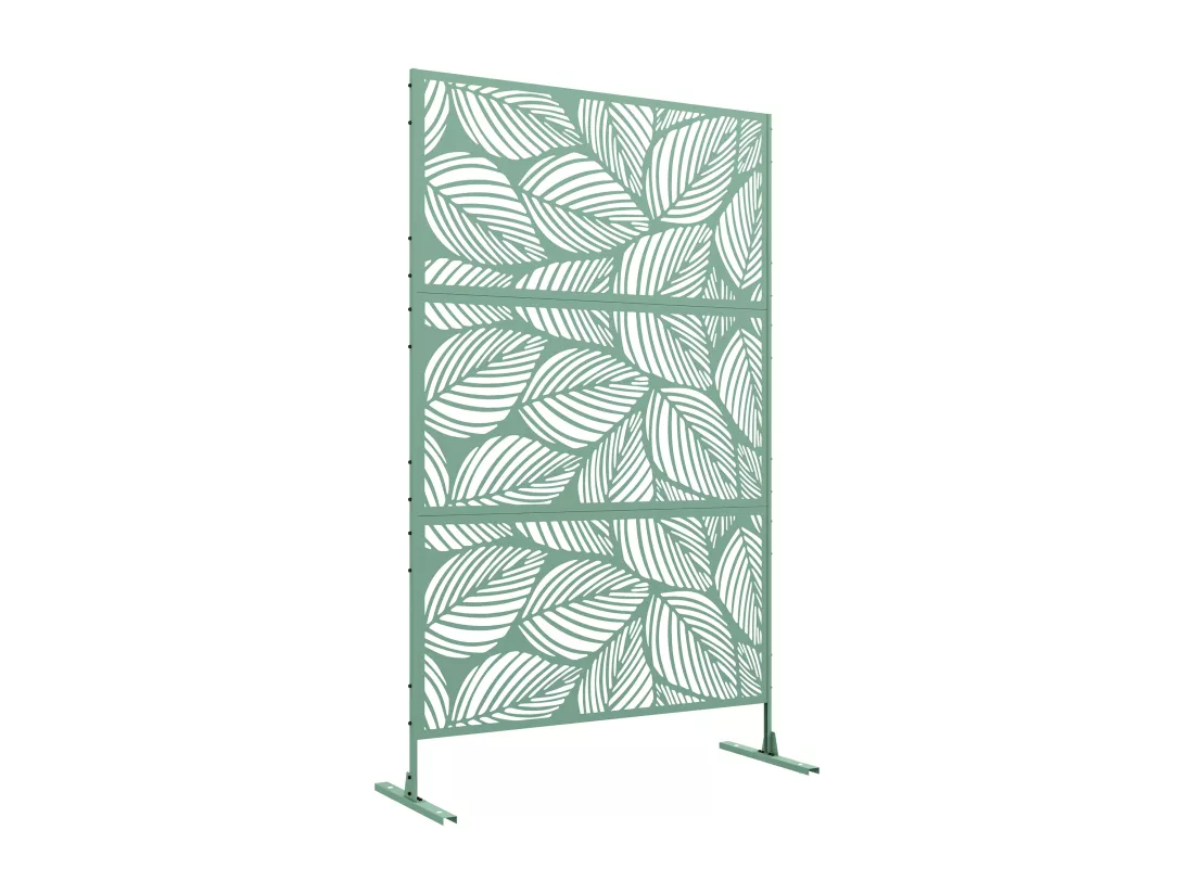 Panneau brise vue décoratif paravent extérieur motif végétal métal vert