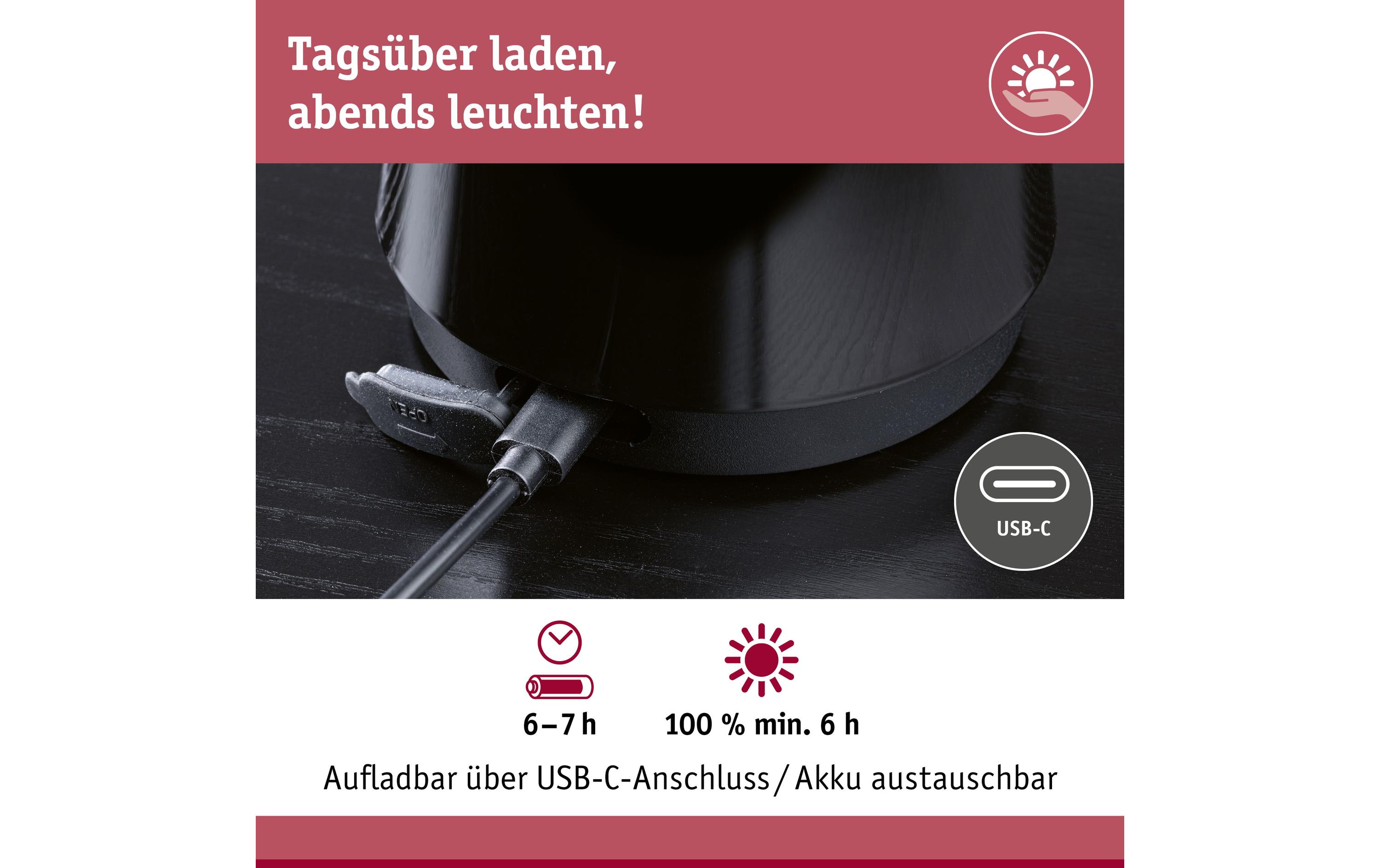 Akkuleuchte Onzo 3-Step-Dim IP44 2700K SchwarzLED Akkutischleuchte