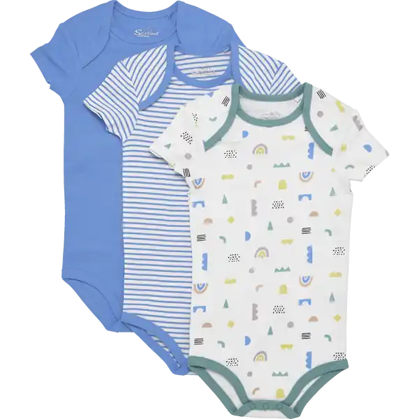 3er Set Baby-Bodys Gr. 86 / 92 blau / grau
