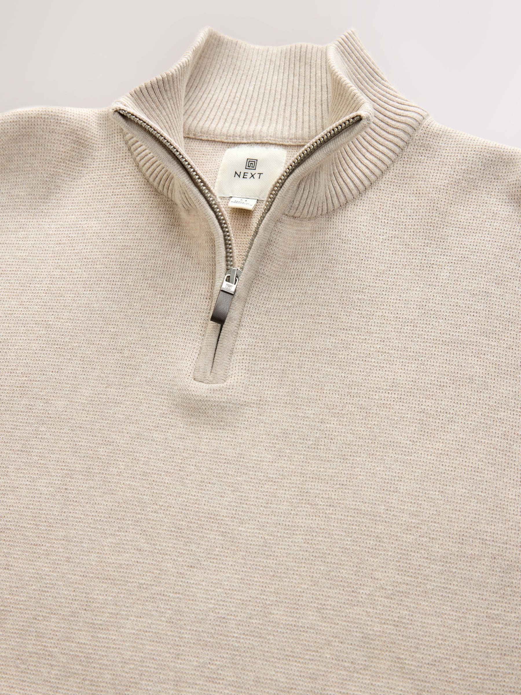 Moutkleurig - Effen - Regular fit 100% katoenen premium trui met korte rits