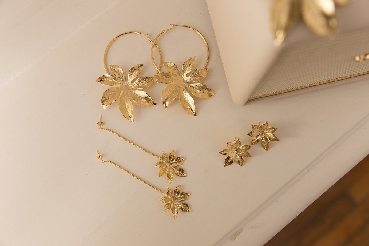 boucles d'oreilles pendantes fleurs doré à l'or fin - CHLORIS