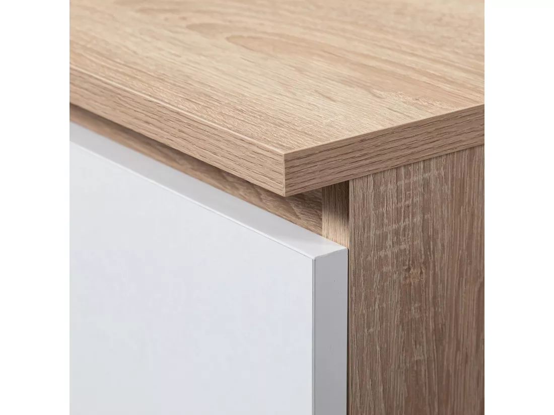 Armoire avec surmeuble AKORD S90 Chêne Sonoma 90 cm 2 portes 2 tiroirs façade Blanche 6 étagères 90x51x234 cm