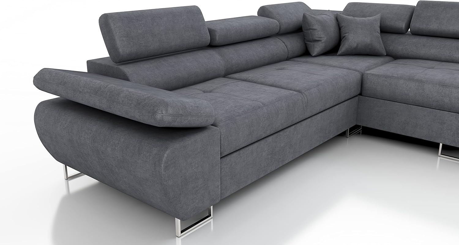 Robin Inspire Saturn Premium Ecksofa Schlaffunktion Bettkasten Verstellbare Kopfstützen Kissen Sofa L-Form Schlafsofa Freistehende Eckcouch Schlafcouch Wohnzimmermöbel Wohnlandschaft Kingston-Stoff