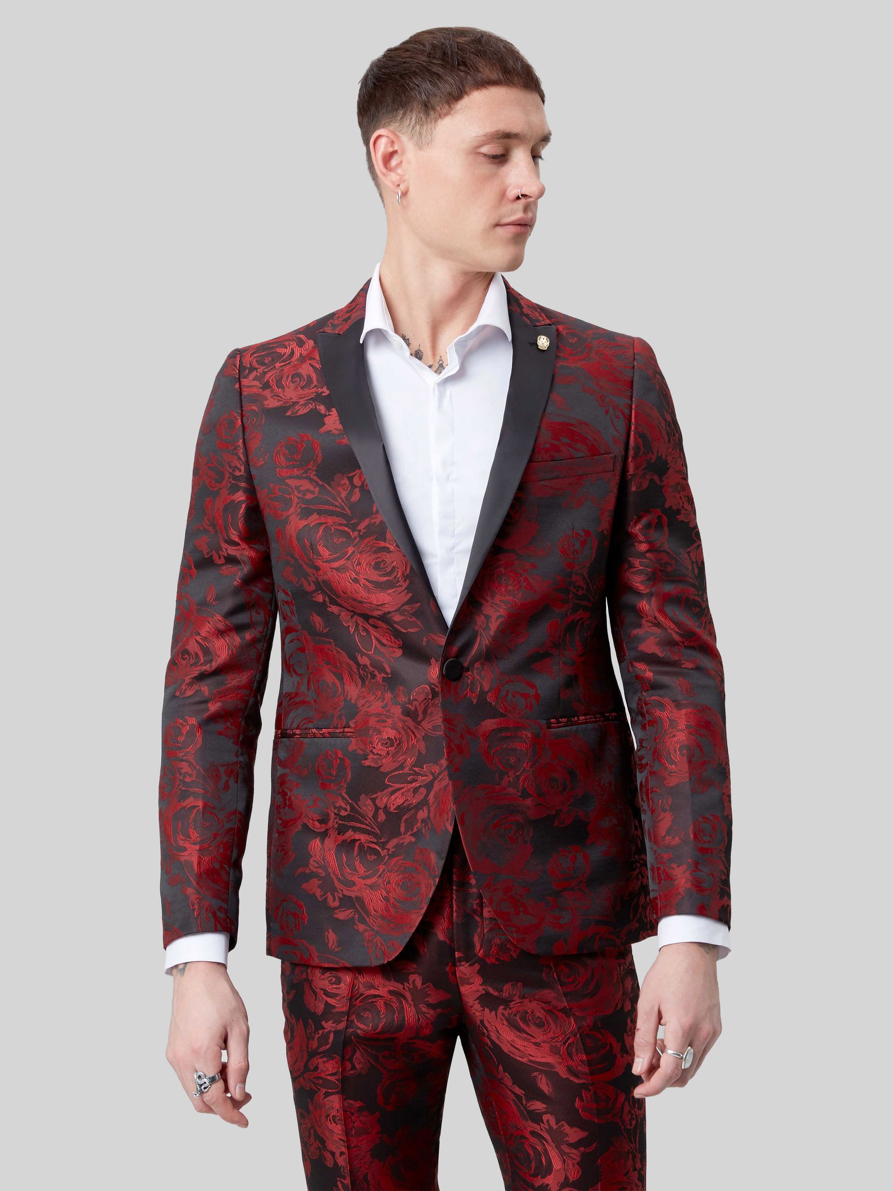 Twisted Tailor Ersat skinny-fit smokingjasje met jacquard bloemenprint
