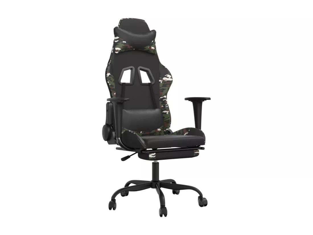 Chaise de jeu avec repose-pied Noir et camouflage Similicuir