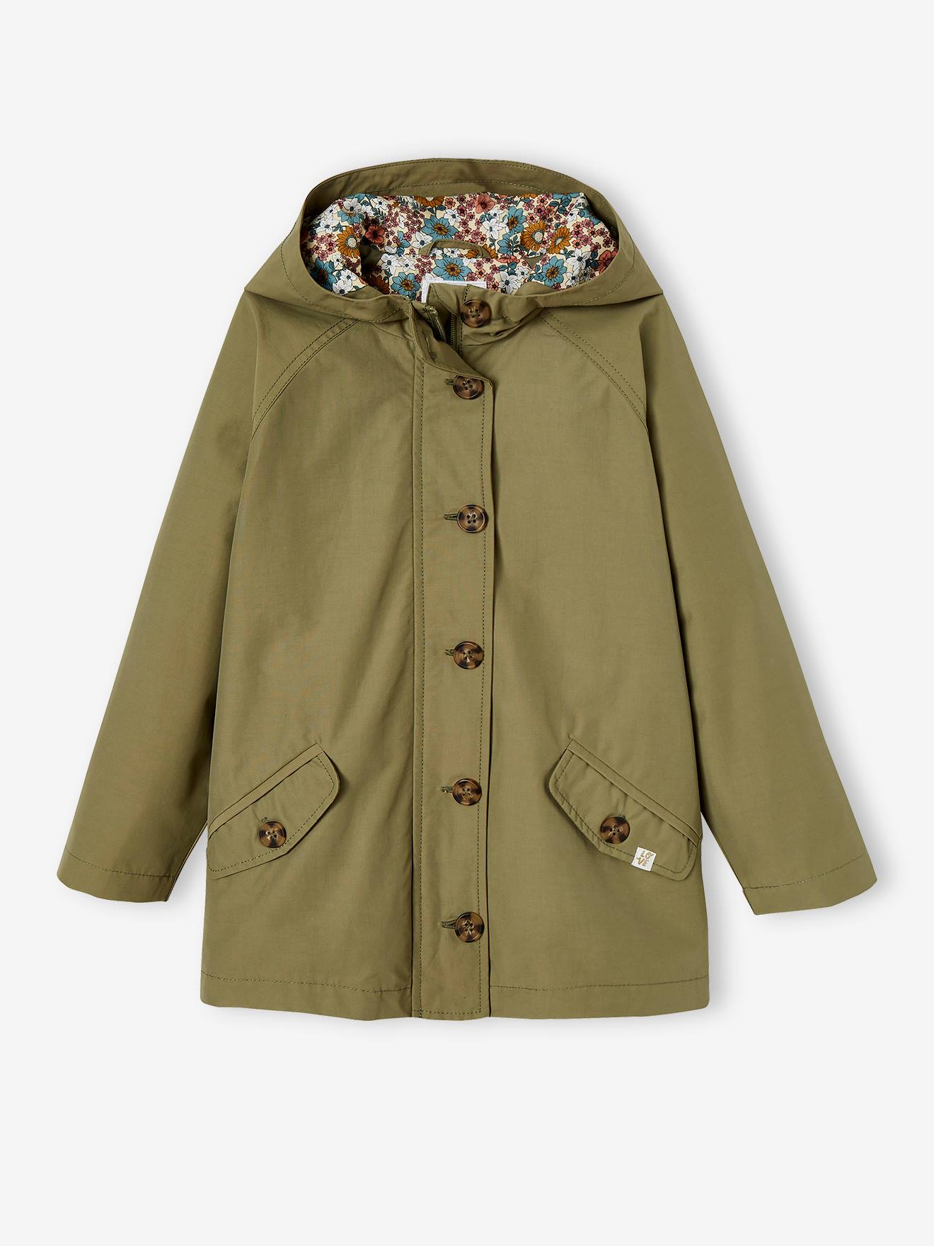 Casaco trench coat cáqui com capuz, perfeito para meia-estação, para meninas.